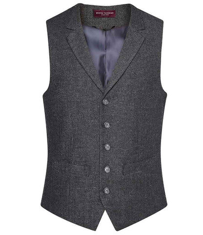 Brook Taverner Memphis Tweed Waistcoat in Charcoal Herringbone