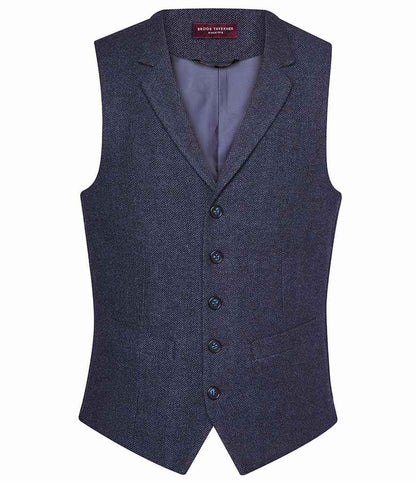 Brook Taverner Memphis Tweed Waistcoat in Navy Herringbone