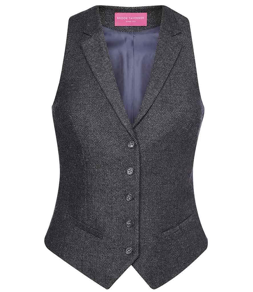 Brook Taverner Ladies Nashville Tweed Waistcoat in Charcoal Herringbone