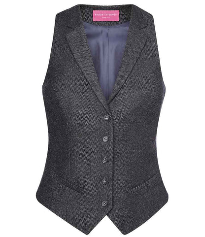 Brook Taverner Ladies Nashville Tweed Waistcoat in Charcoal Herringbone