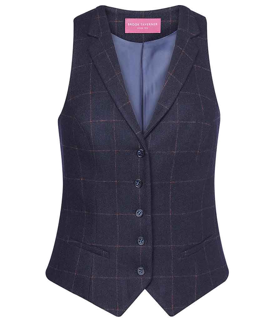 Brook Taverner Ladies Nashville Tweed Waistcoat in Navy Check