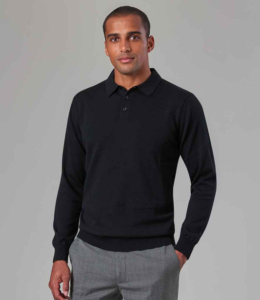 Brook Taverner Casper Knitted Long Sleeve Polo Shirt - Black
