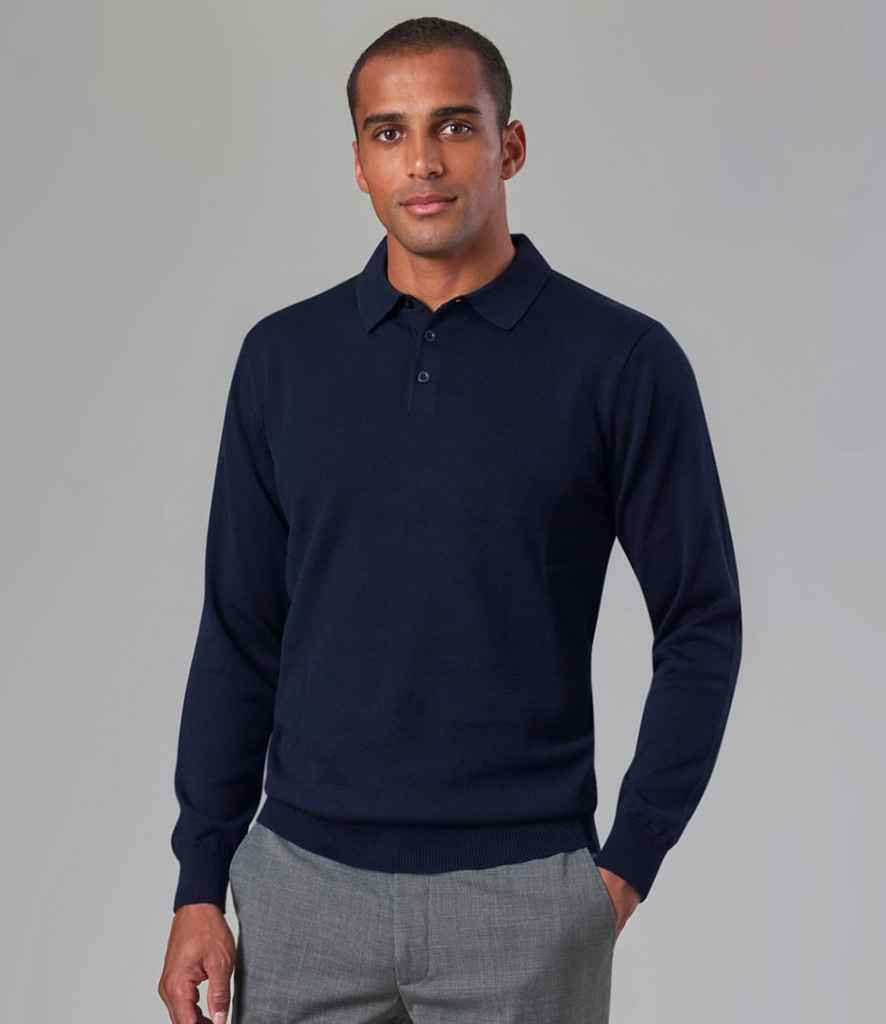 Brook Taverner Casper Knitted Long Sleeve Polo Shirt in Navy