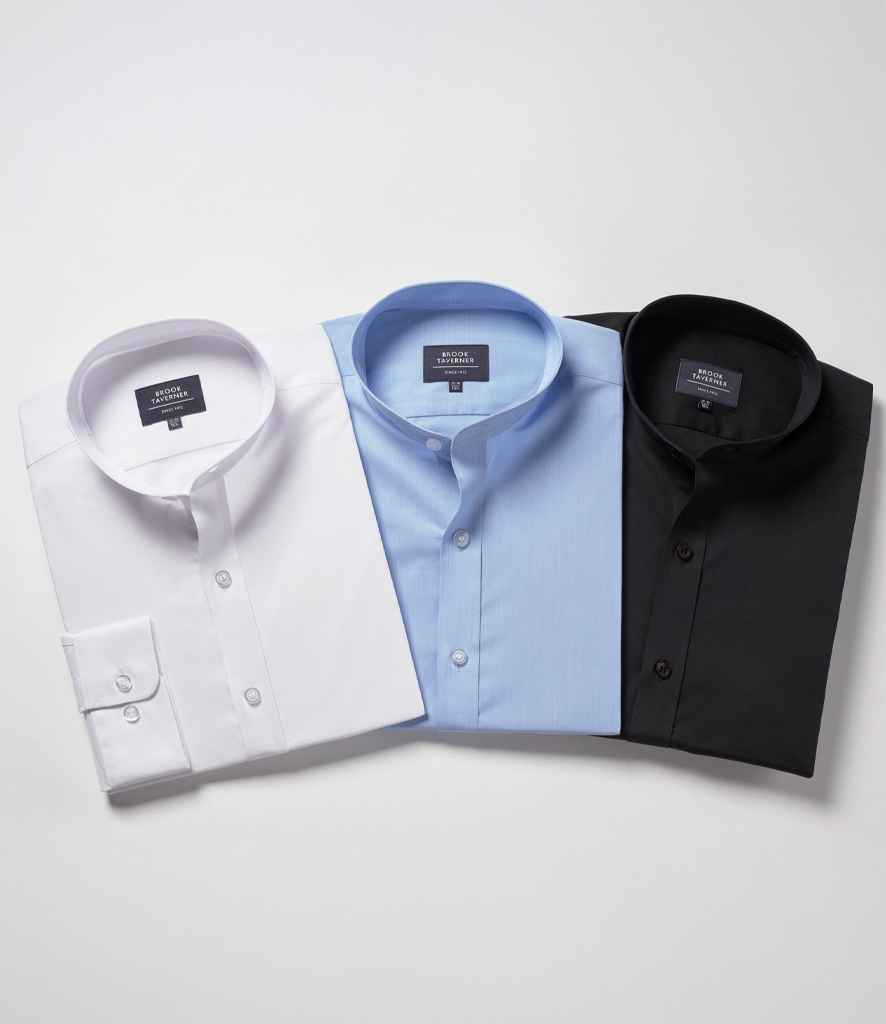 Brook Taverner Volterra Long Sleeve Grandad Collar Shirt in White