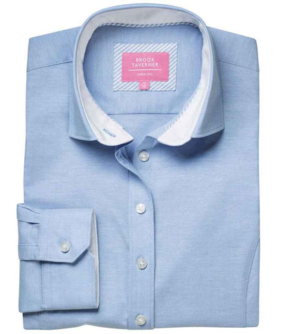 Brook Taverner Ladies Mirabel Long Sleeve Stretch Oxford Shirt in Sky Blue