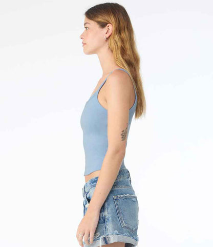 Bella+Canvas Bella Ladies Micro Rib Spaghetti Strap Tank Top Solid Baby Blue Blend