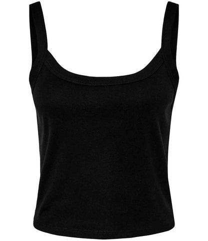 Bella Ladies Micro Rib Spaghetti Strap Tank Top in Solid Black Blend