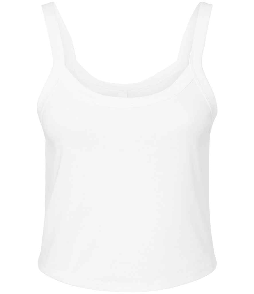 Bella Ladies Micro Rib Spaghetti Strap Tank Top in Solid White Blend