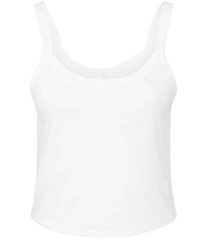 Bella Ladies Micro Rib Spaghetti Strap Tank Top in Solid White Blend