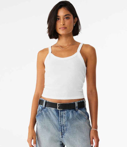 Bella+Canvas Bella Ladies Micro Rib Spaghetti Strap Tank Top Solid White Blend