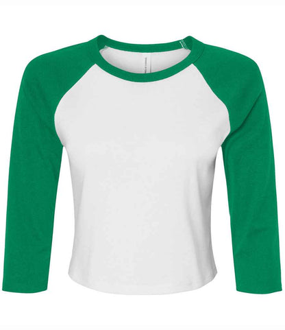 Bella Ladies Micro Rib 3/4 Raglan Baby T-Shirt in White/Kelly Green