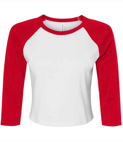 Bella Ladies Micro Rib 3/4 Raglan Baby T-Shirt in White/Red