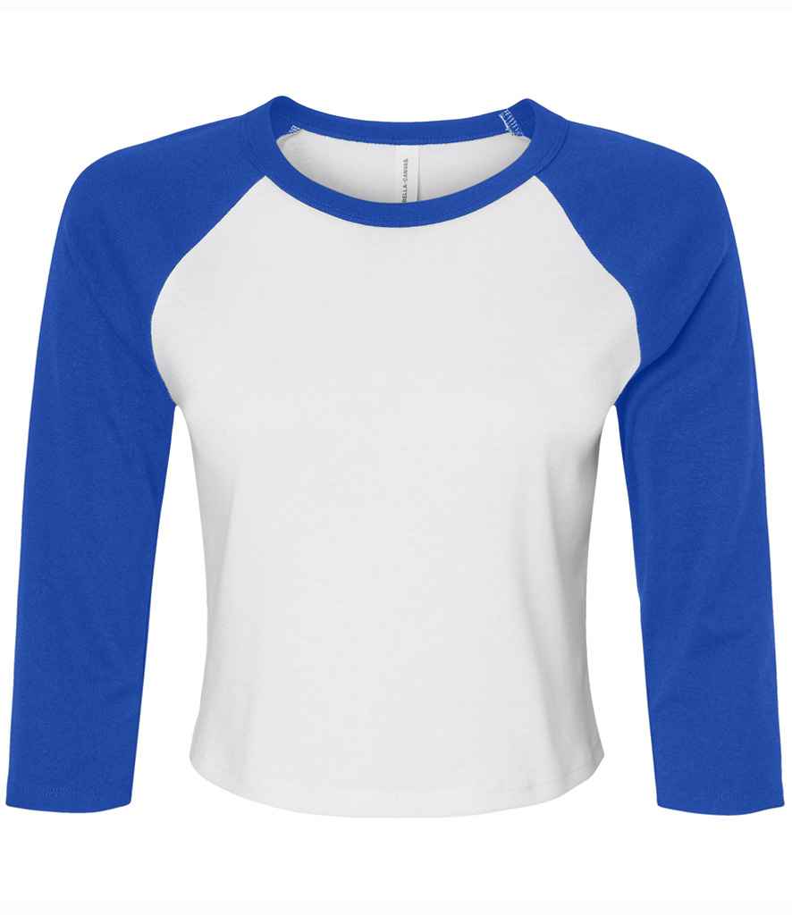 Bella Ladies Micro Rib 3/4 Raglan Baby T-Shirt in White/Royal Blue