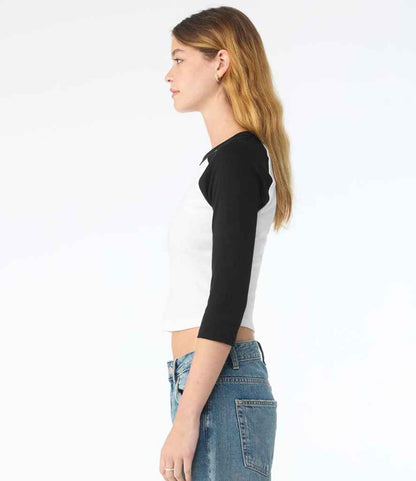 Bella+Canvas Bella Ladies Micro Rib 3/4 Raglan Baby T-Shirt White/Black
