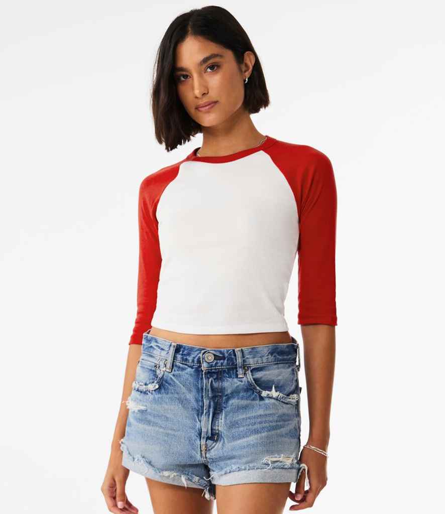 Bella+Canvas Bella Ladies Micro Rib 3/4 Raglan Baby T-Shirt White/Red