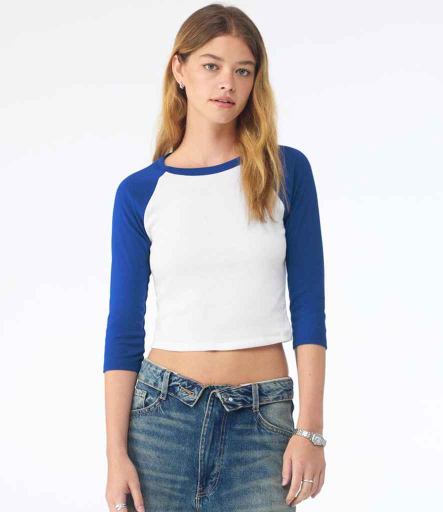 Bella+Canvas Bella Ladies Micro Rib 3/4 Raglan Baby T-Shirt White/Royal Blue