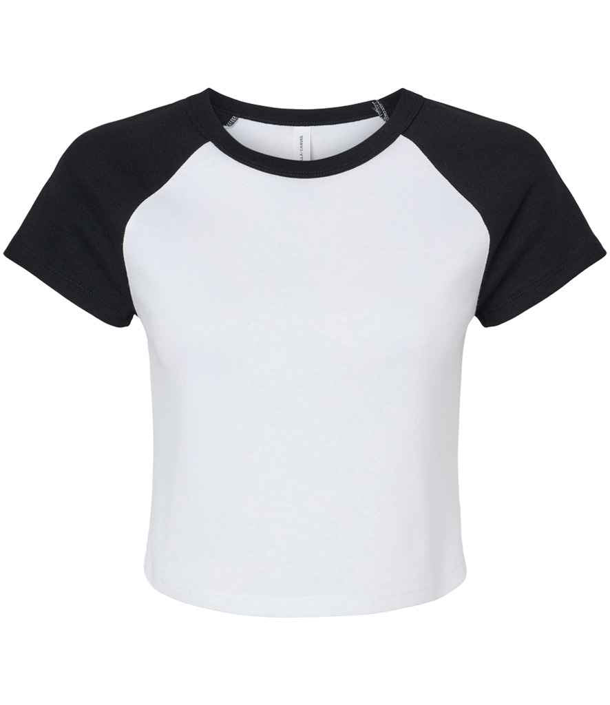 Bella Ladies Micro Rib Raglan Baby T-Shirt in White/Black