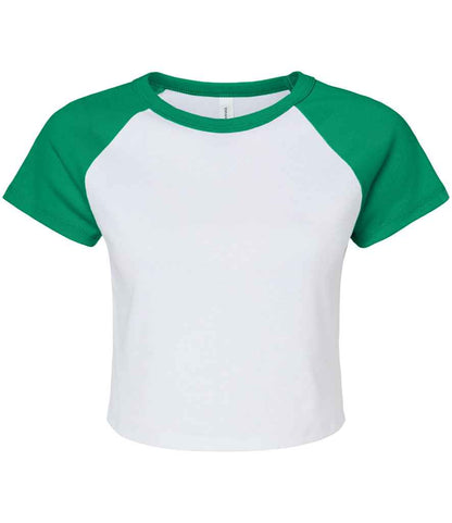 Bella Ladies Micro Rib Raglan Baby T-Shirt in White/Kelly Green