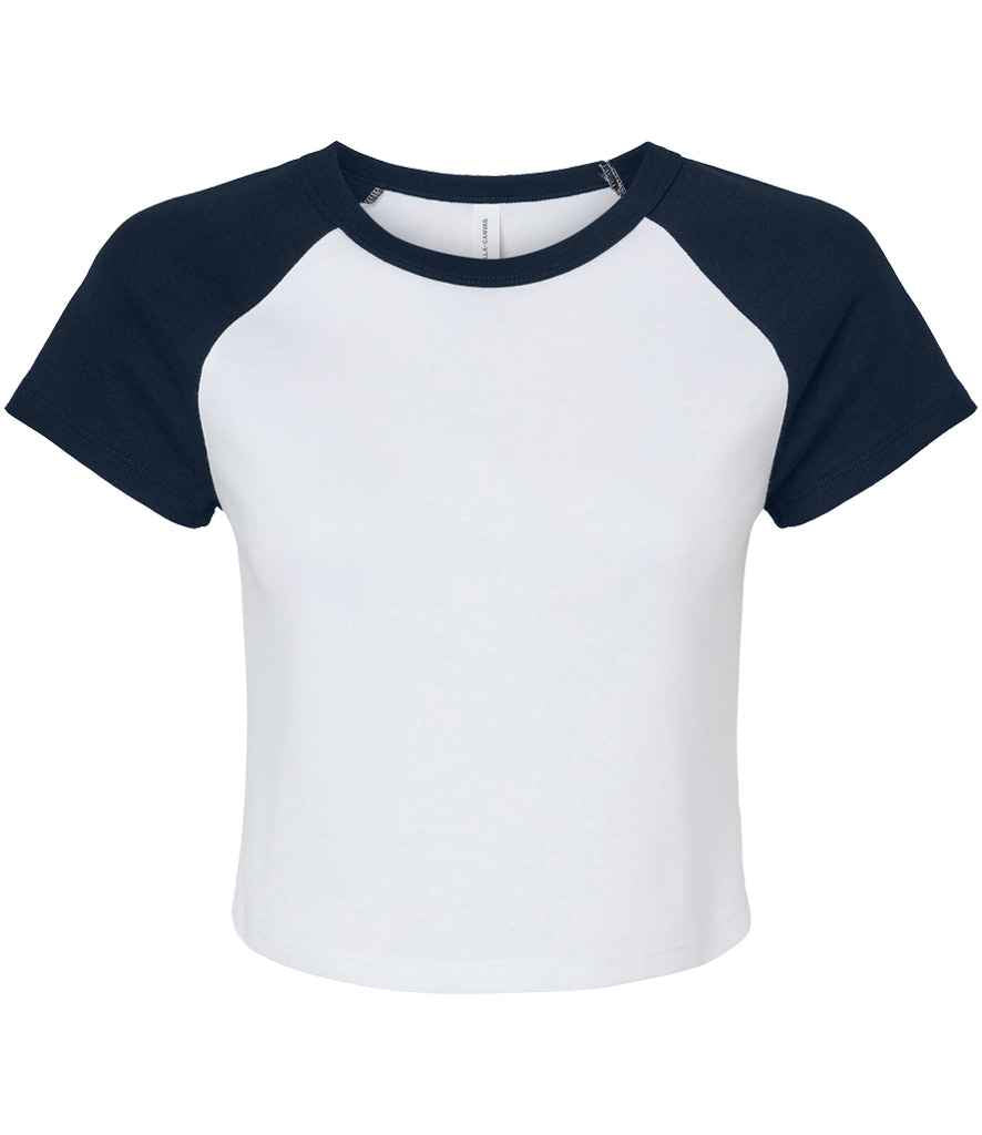 Bella Ladies Micro Rib Raglan Baby T-Shirt in White/Navy