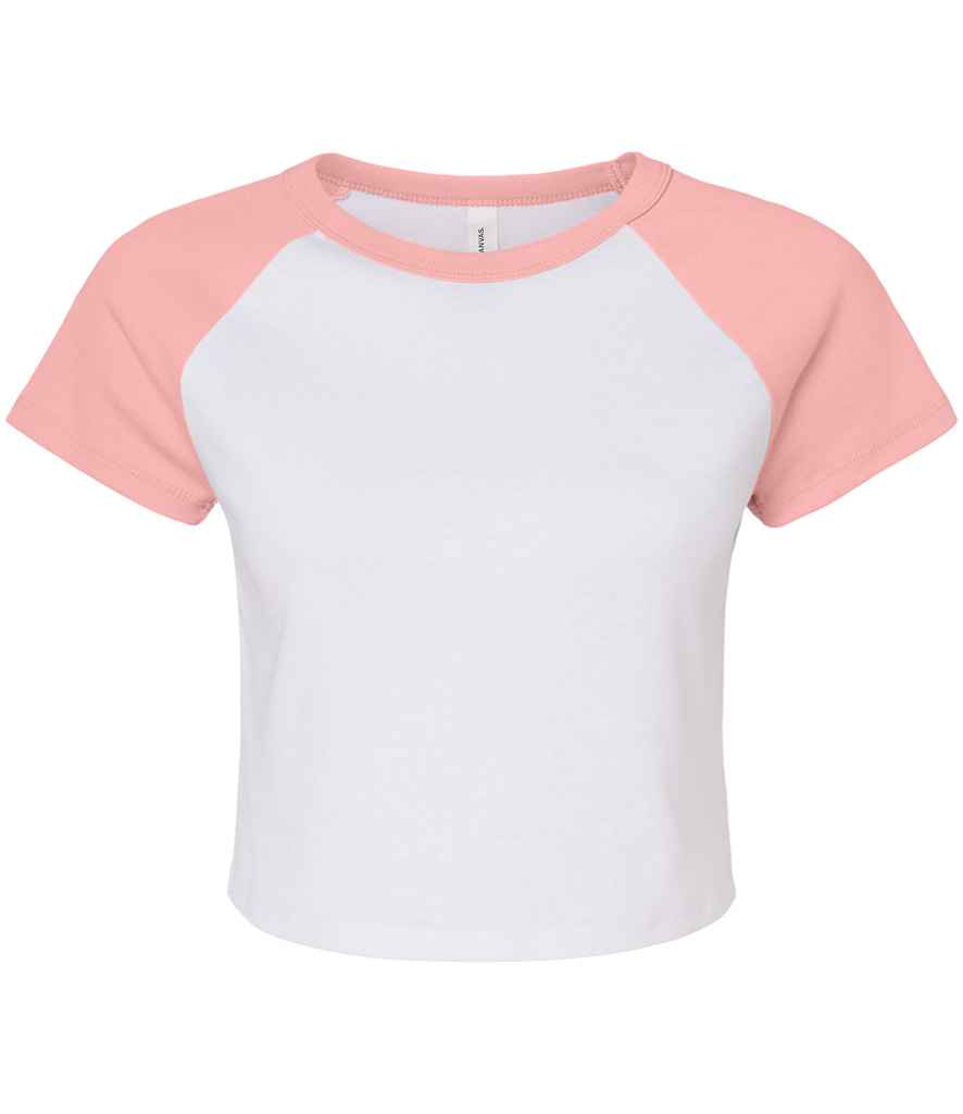 Bella Ladies Micro Rib Raglan Baby T-Shirt in White/Pink