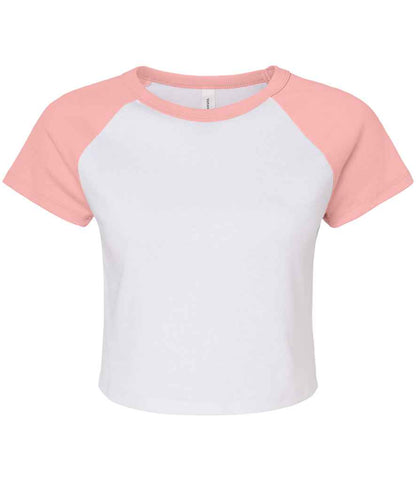 Bella Ladies Micro Rib Raglan Baby T-Shirt in White/Pink