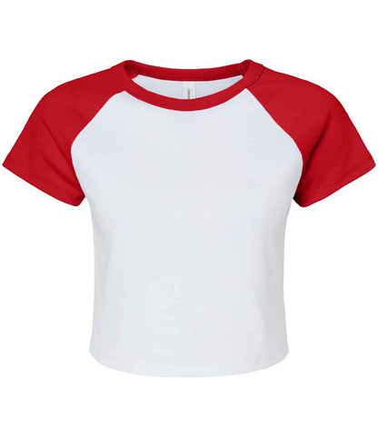 Bella Ladies Micro Rib Raglan Baby T-Shirt in White/Red