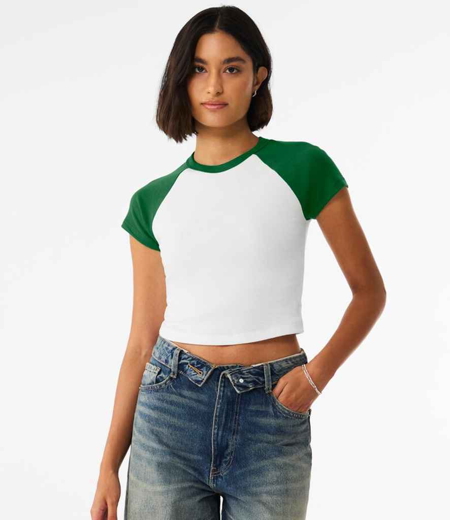 Bella+Canvas Bella Ladies Micro Rib Raglan Baby T-Shirt White/Kelly Green