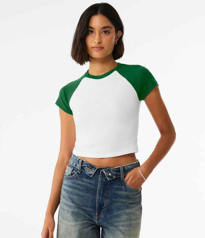 Bella+Canvas Bella Ladies Micro Rib Raglan Baby T-Shirt White/Kelly Green