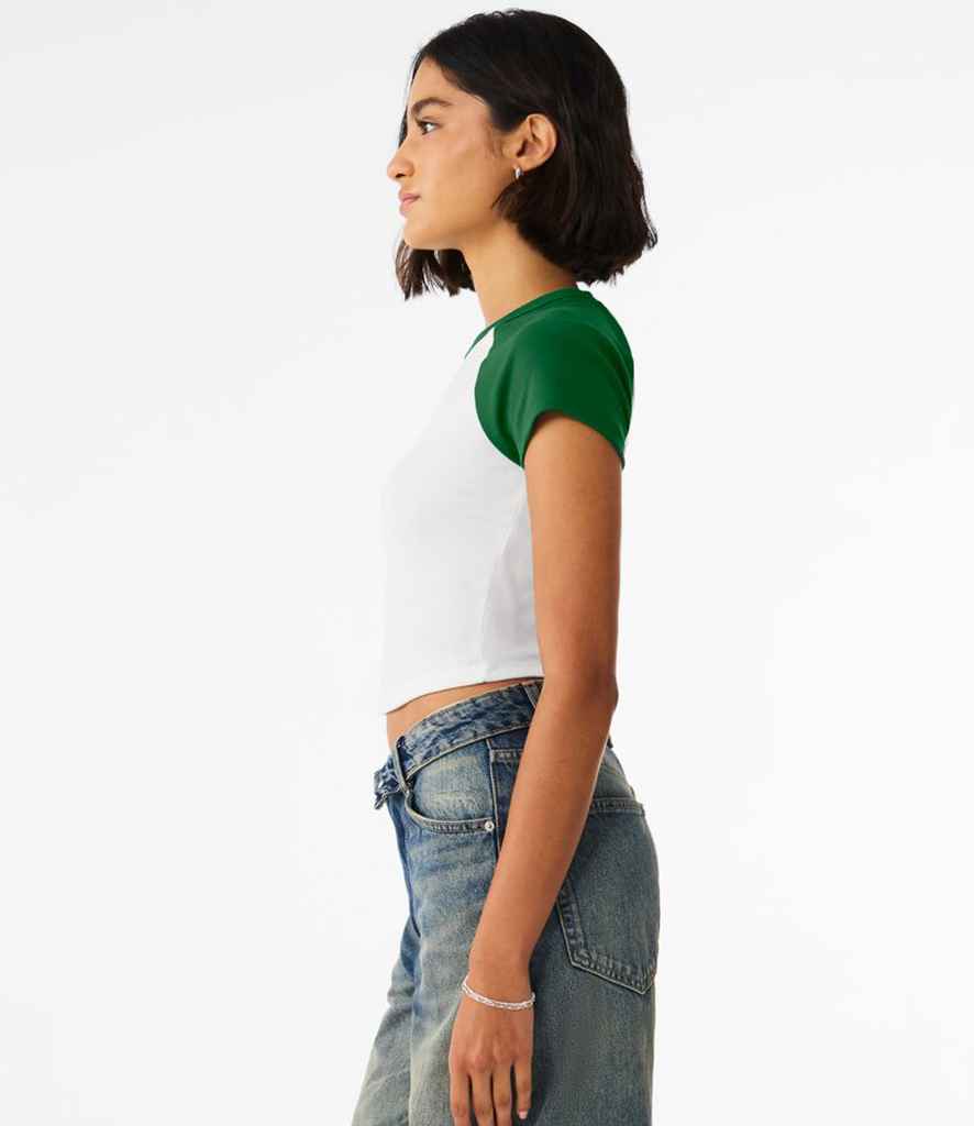 Bella+Canvas Bella Ladies Micro Rib Raglan Baby T-Shirt White/Kelly Green
