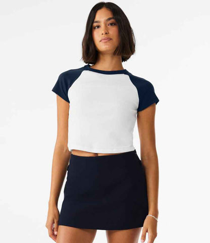Bella+Canvas Bella Ladies Micro Rib Raglan Baby T-Shirt White/Navy