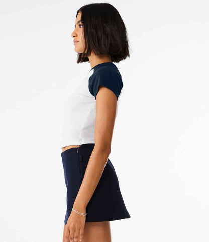 Bella+Canvas Bella Ladies Micro Rib Raglan Baby T-Shirt White/Navy