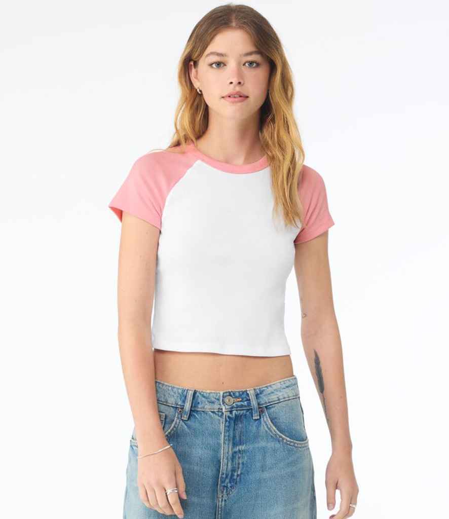 Bella+Canvas Bella Ladies Micro Rib Raglan Baby T-Shirt White/Pink