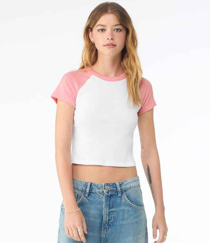 Bella+Canvas Bella Ladies Micro Rib Raglan Baby T-Shirt White/Pink
