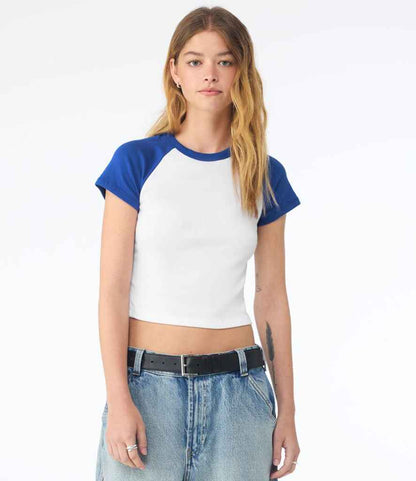 Bella+Canvas Bella Ladies Micro Rib Raglan Baby T-Shirt White/Royal Blue