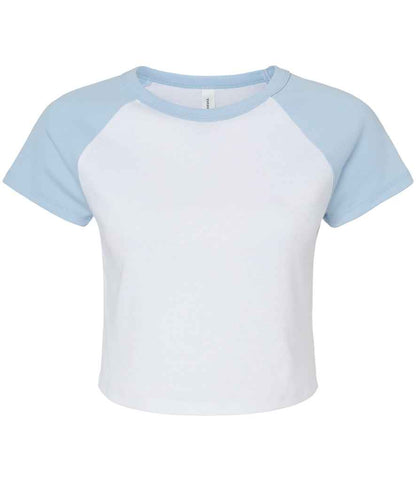 Bella Ladies Micro Rib Raglan Baby T-Shirt in White/Baby Blue