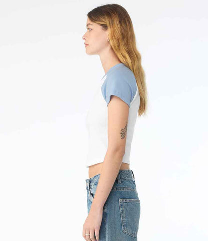 Bella+Canvas Bella Ladies Micro Rib Raglan Baby T-Shirt White/Baby Blue