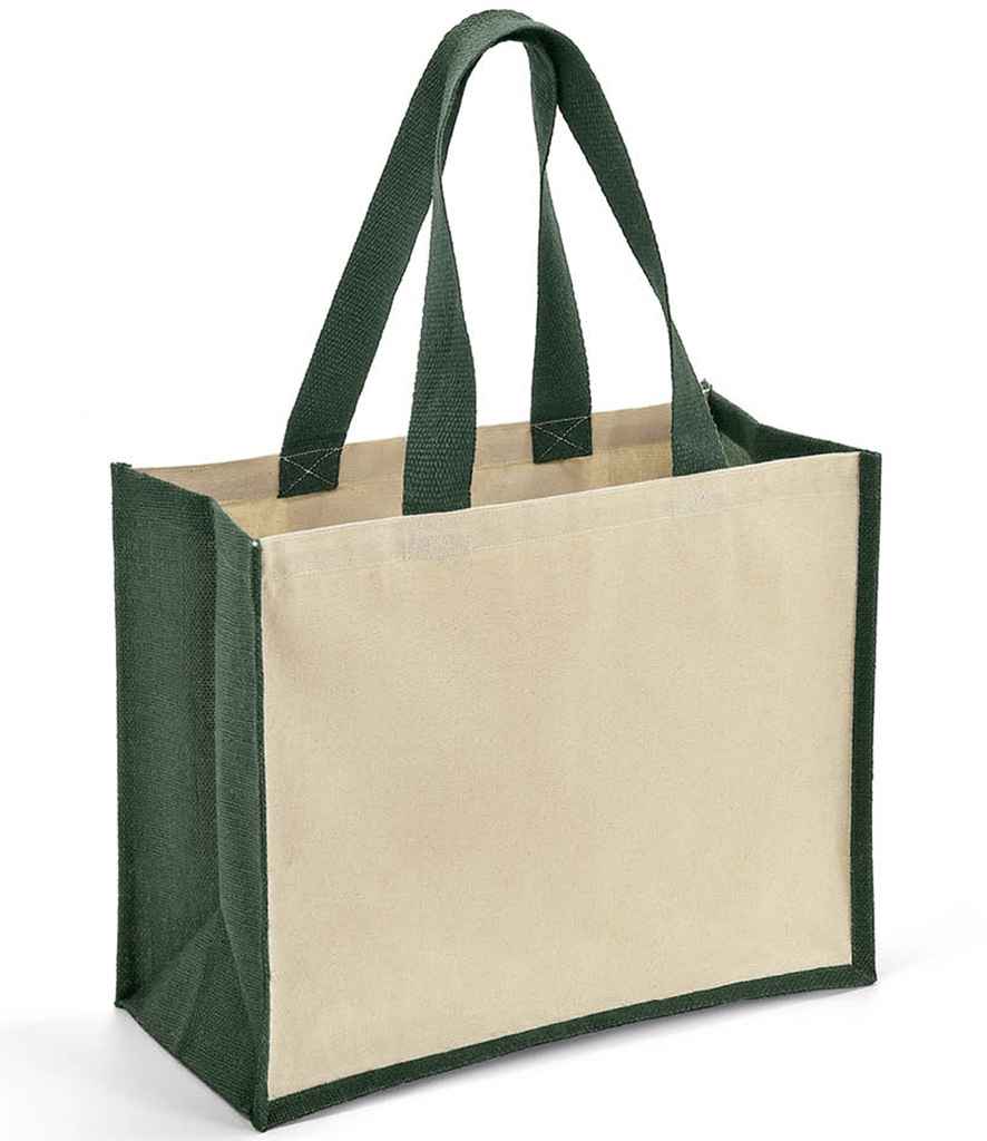 Brand Lab Jute and Canvas Shopper in Natural/Forest Green