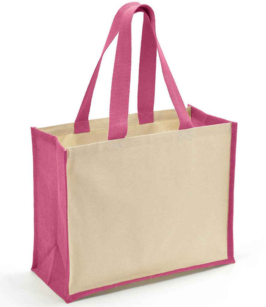 Brand Lab Jute and Canvas Shopper in Natural/Fuchsia