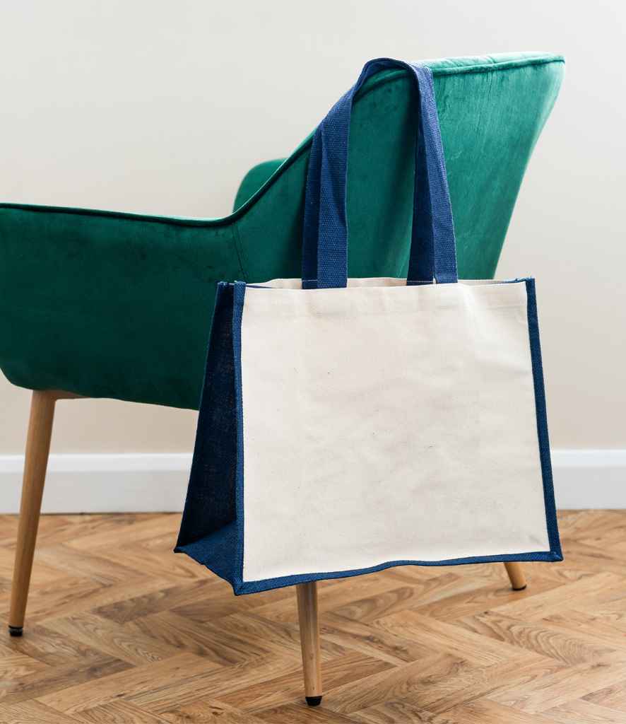 Brand Lab Jute and Canvas Shopper in Natural/Navy