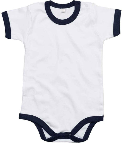 BabyBugz Baby Ringer Bodysuit in White/Navy