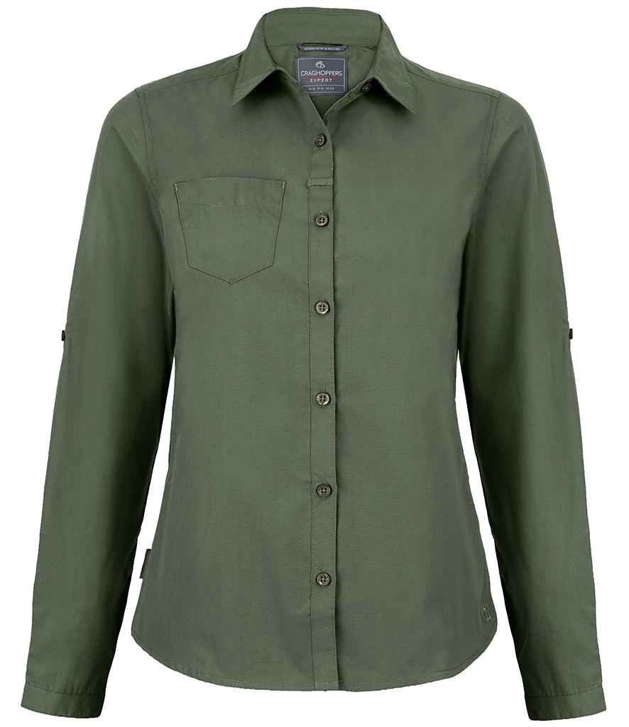Craghoppers Expert Ladies Kiwi Long Sleeve Shirt in Dark Cedar Green