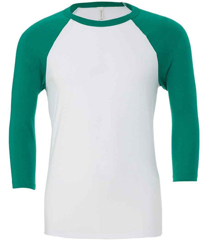 Bella+Canvas Canvas Unisex 3/4 Sleeve Baseball T-Shirt White/Kelly Green