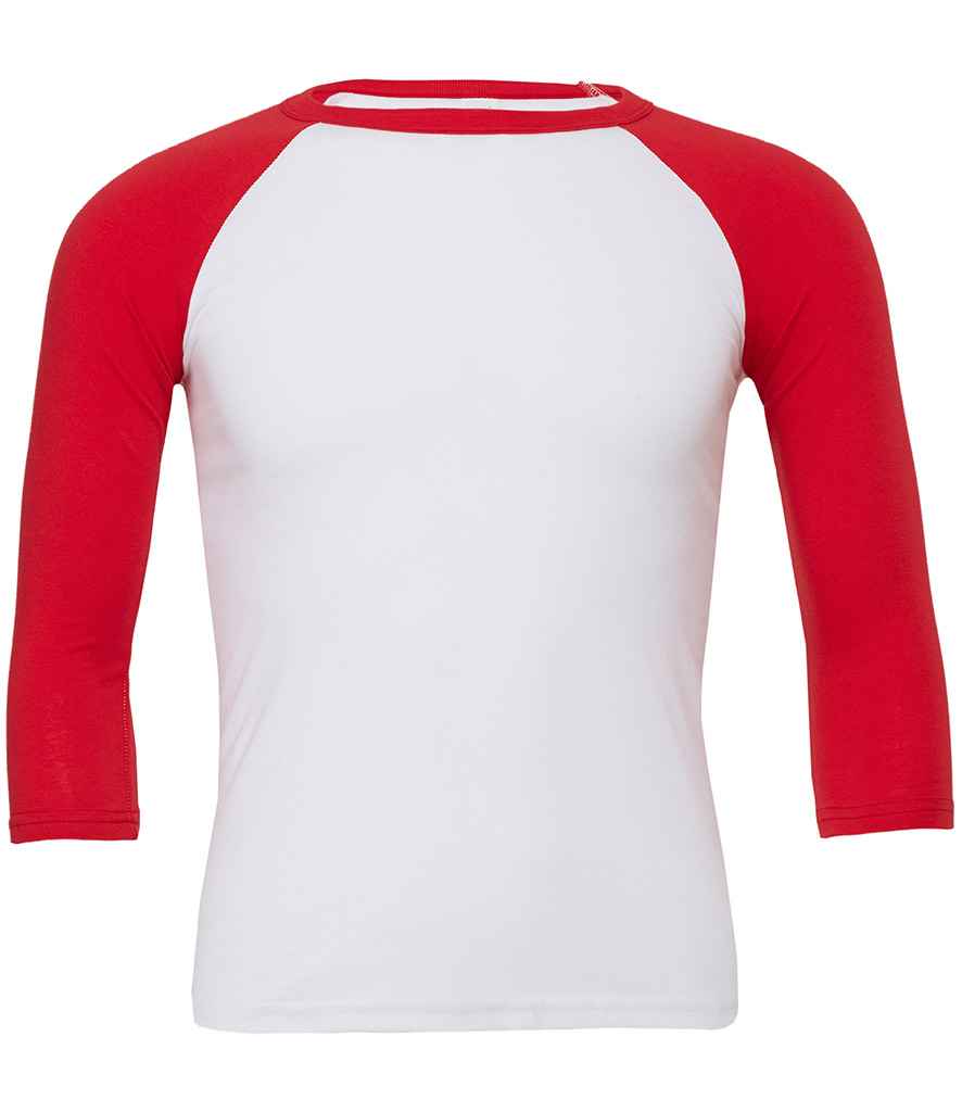 Bella+Canvas Canvas Unisex 3/4 Sleeve Baseball T-Shirt White/Red