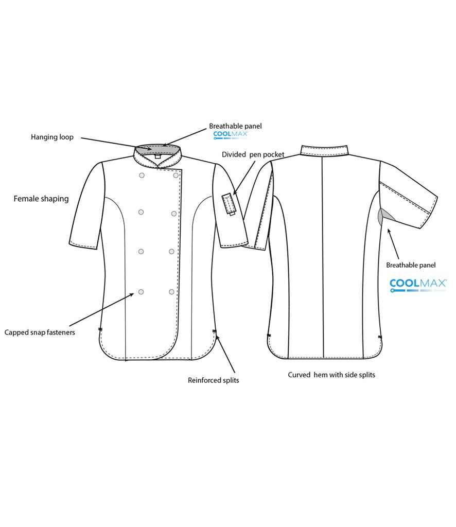 Dennys Ladies Short Sleeve Premium Chef's Jacket in Black