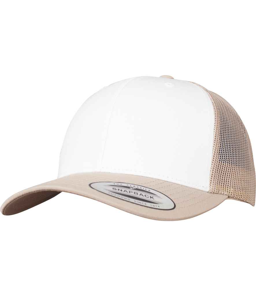 Flexfit Retro Coloured Front Trucker Cap in Khaki/White