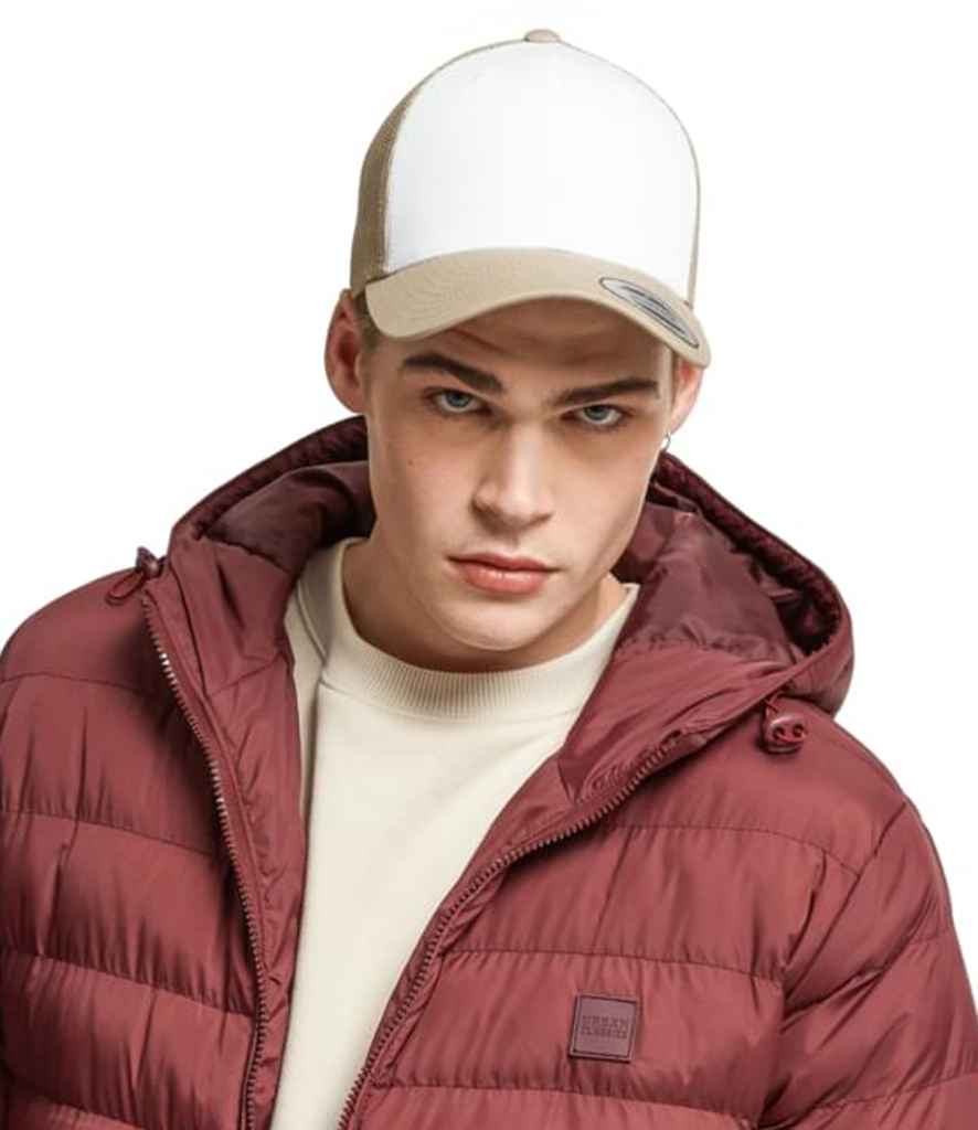 Flexfit / Yupoong Flexfit Retro Coloured Front Trucker Cap Khaki/White