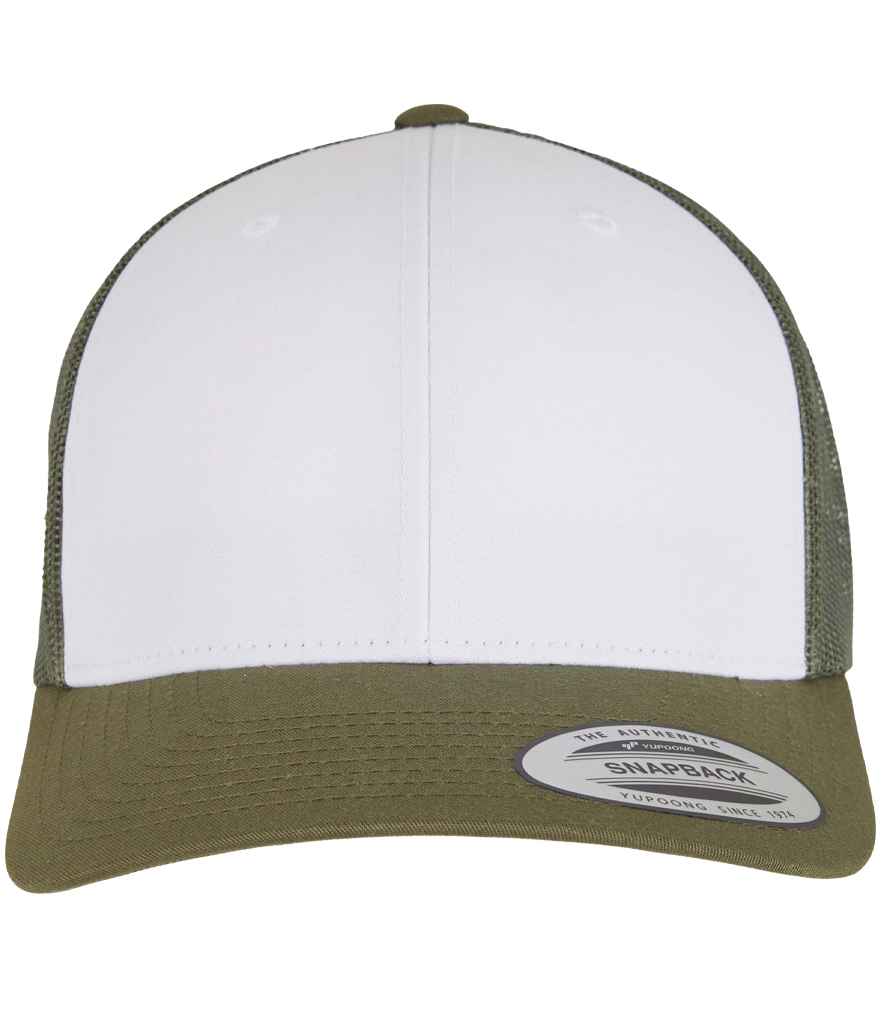 Flexfit Retro Coloured Front Trucker Cap in Moss Green/White/Olive Green