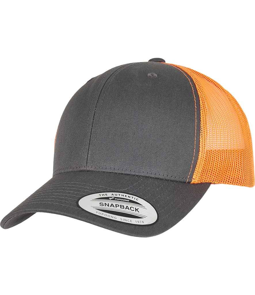 Flexfit Retro Trucker Two Tone Cap in Charcoal/Neon Orange