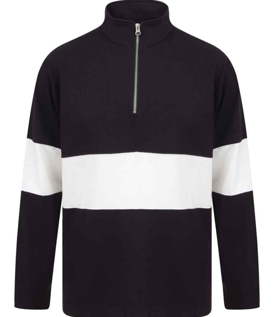 Front Row Panelled 1/4 Zip Neck Top in Navy/White