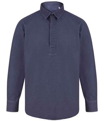 Front Row Pullover Drill Shirt in Washed Navy